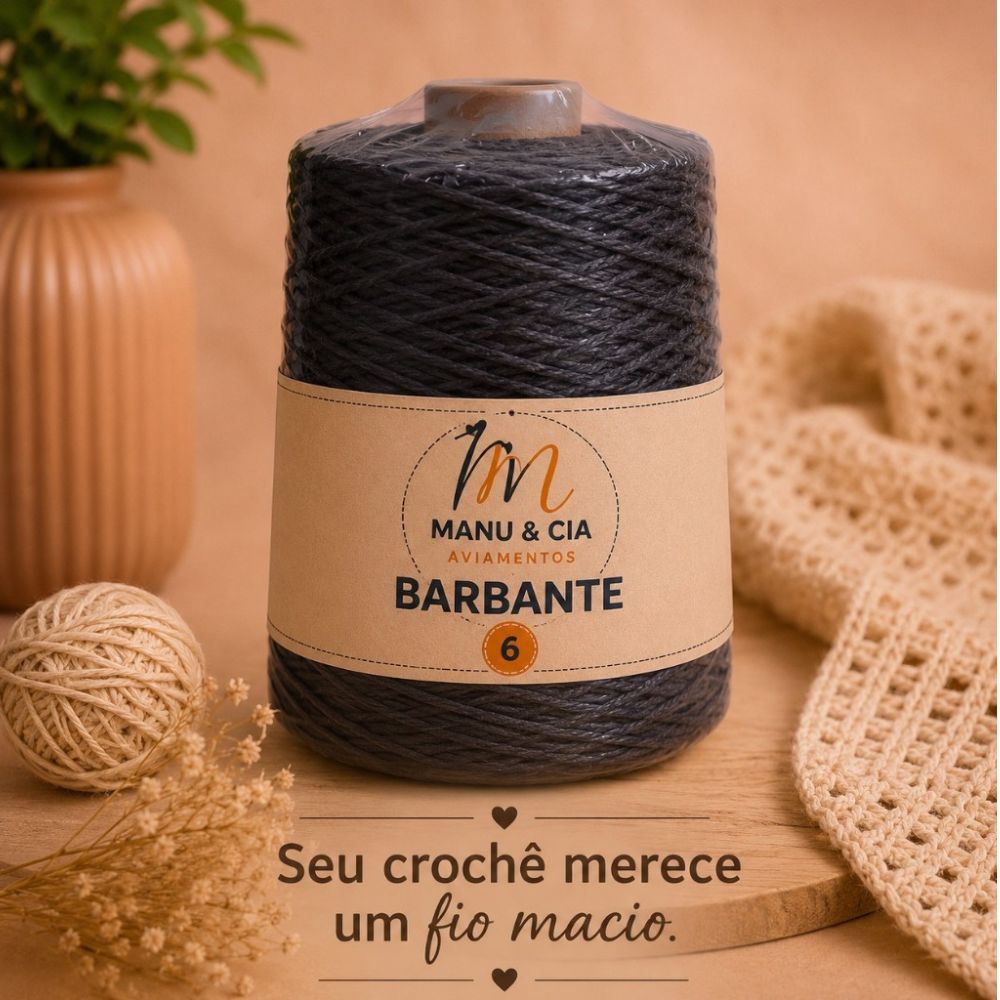 Barbante Preto para Crochê Manu & Cia