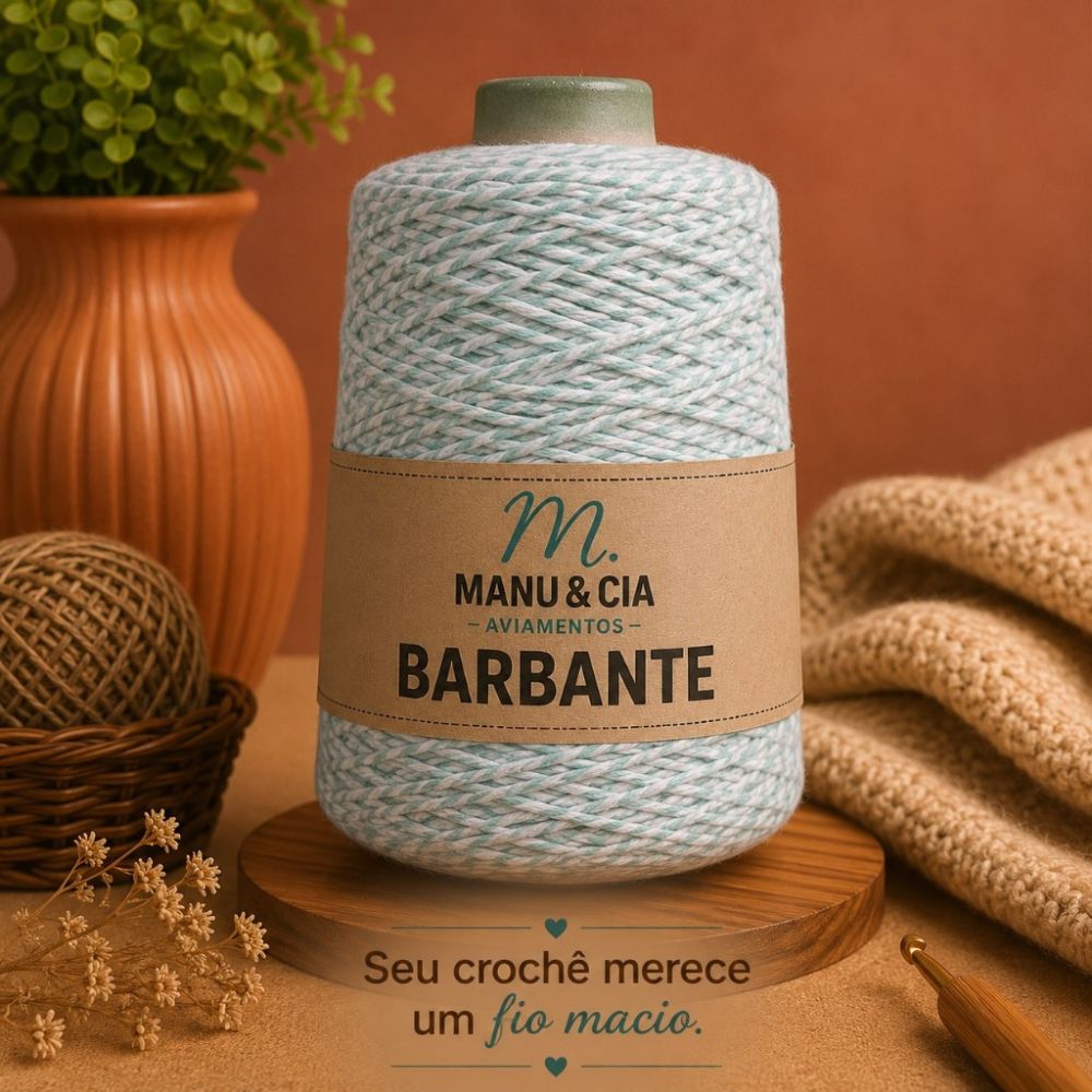 Barbante Mesclado 300g Água Cristalina (Branco/Verde Água) Nº6 Crochê | Fio Artesanato