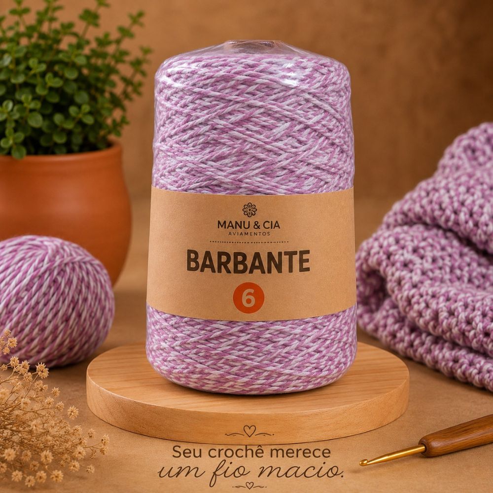 Barbante Mesclado 400g Clássico Delicado (Branco/Rosa) Nº6 Crochê e Bolsas | Fio Algodão
