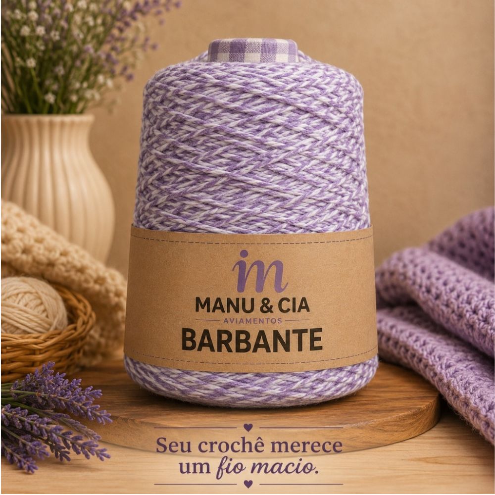 Barbante Mesclado Lavanda Suave (Branco/Lilás) Nº6 para Crochê e Bolsas | Fio Algodão