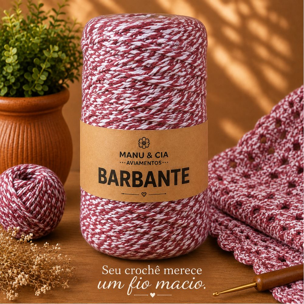 Barbante Mesclado Vinho Elegante (Branco/Vermelho Escuro) Nº6 Crochê | Fio Algodão