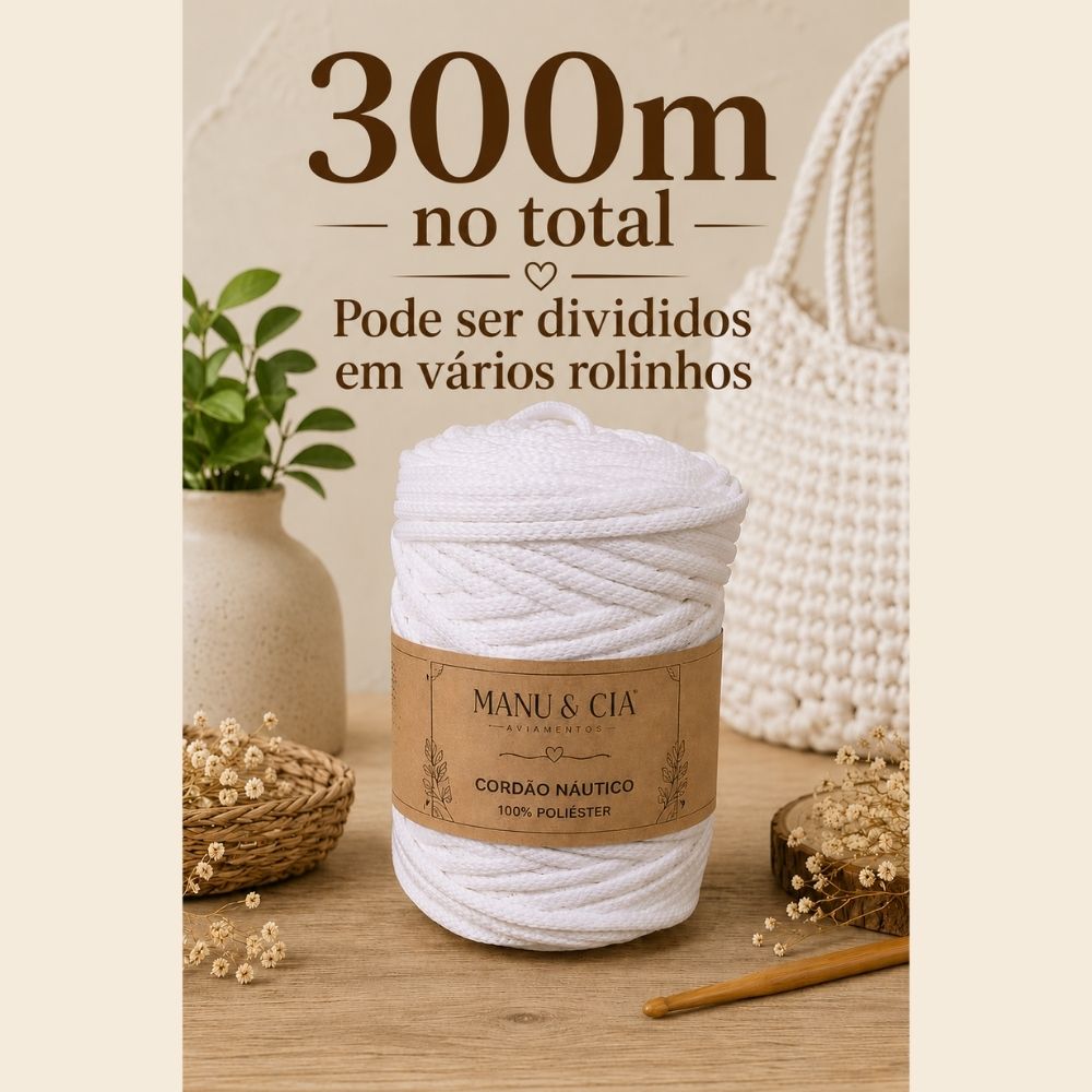 Cordão Náutico Branco 2mm Poliéster 300m | Kit para Crochê, Bolsas, Cestos, Macramê e Artesanato