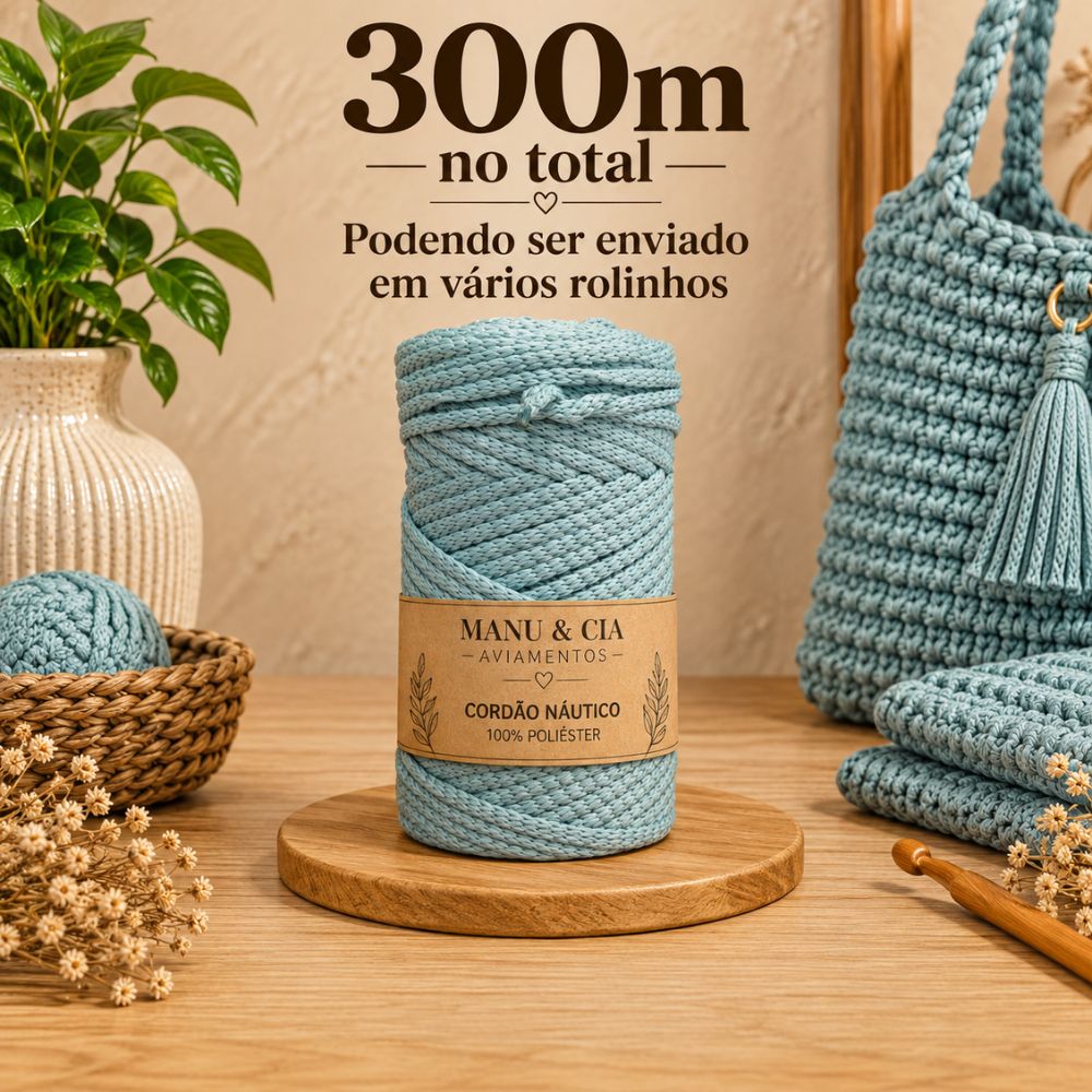 Cordão Náutico Cinza 4mm Poliéster 300m | Kit para Crochê, Bolsas, Cestos, Macramê e Artesanato
