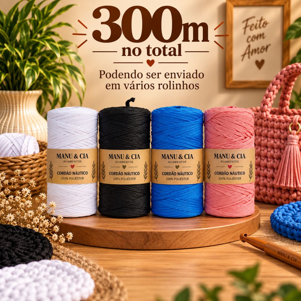 Cordão Náutico Fita Poliéster 300m | Kit para Crochê, Bolsas, Cestos, Macramê e Artesanato
